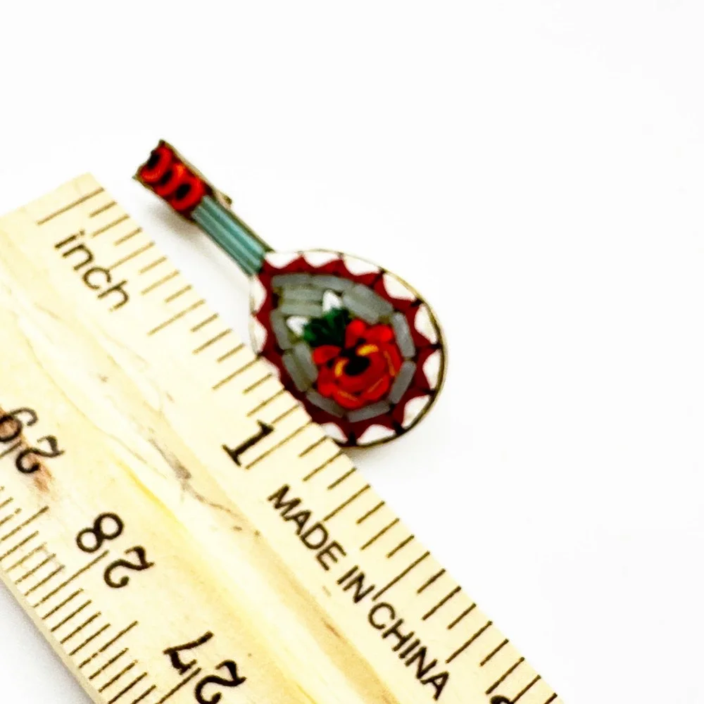 Vintage Italian Micro Mosaic Mandolin Brooch Millefiori 1950s Pin Guitar‎ Music
